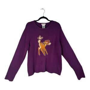 Disney Store Womens Size XL Bambi Butterfly Purple Knit Sweater